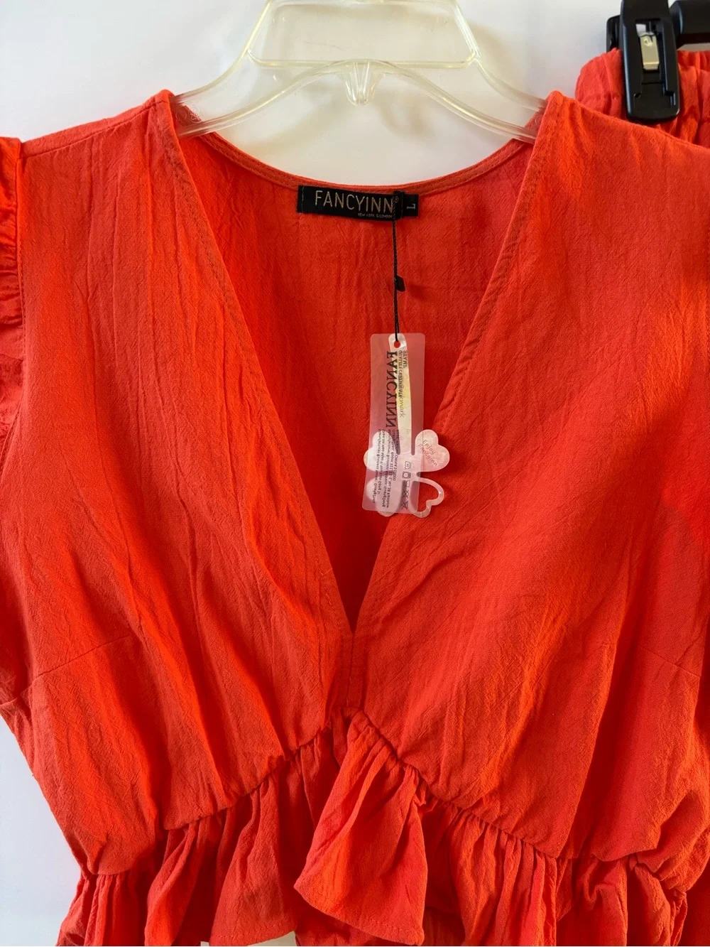 Fancyinn 2 Piece Deep V Neck Crop Top With Side Slit Drawstring Pants L Orange - Picture 7 of 9